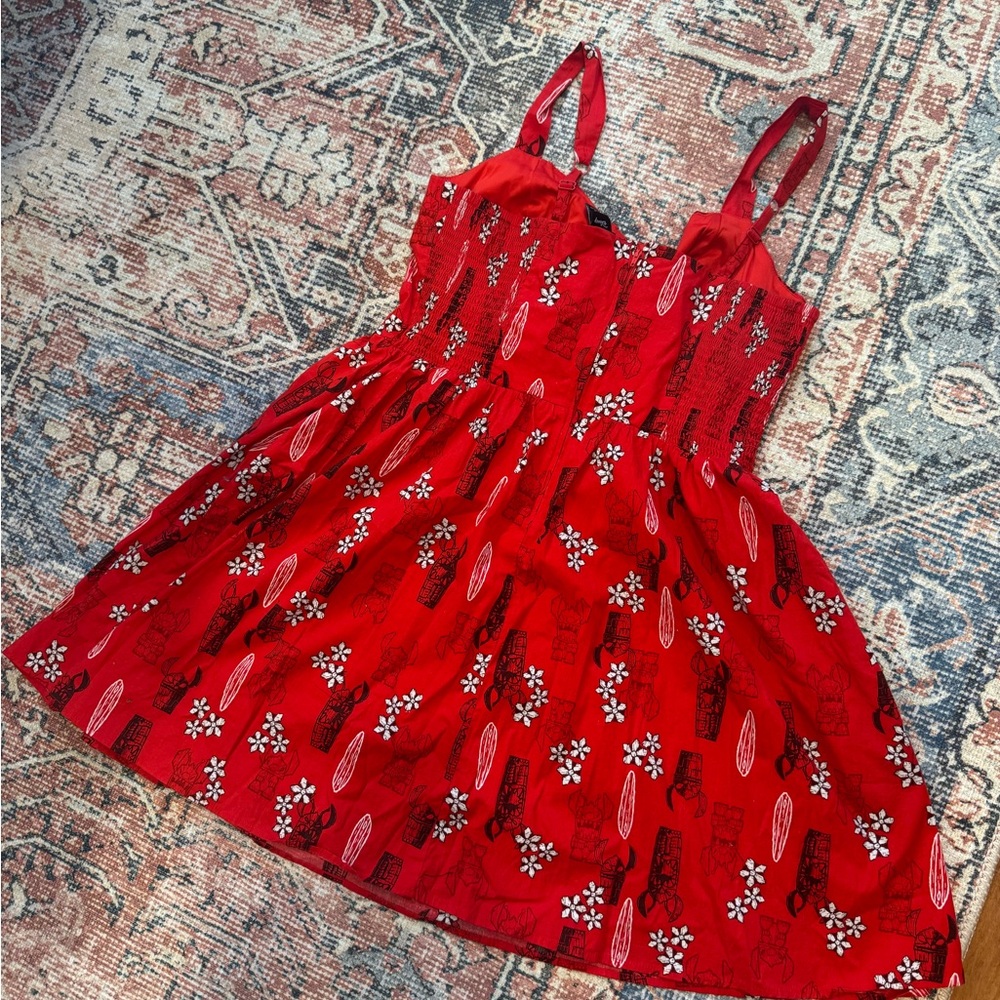 Disney Lilo & Stitch Red Hawaiian Print Sundress |Fit & Flare| Adjustable Straps - Picture 3 of 4